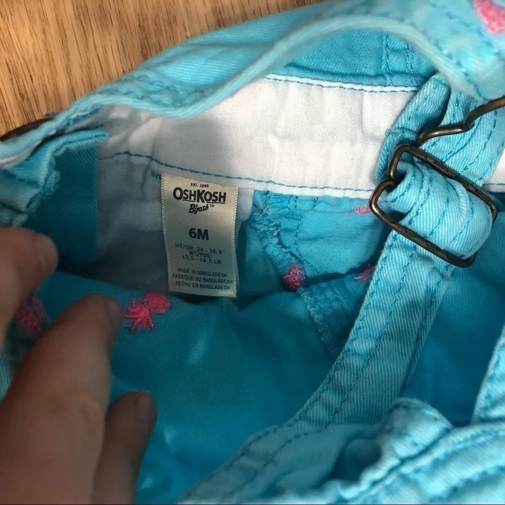 OshKosh Pineapple Shortalls Blue Pink 6 Months Denim Shorts Overalls Kids Girls